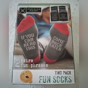🆕 Meridian Point 2 Pairs Fun Phrases Socks Mens Shoe Size 6-12 Crew Socks NIB